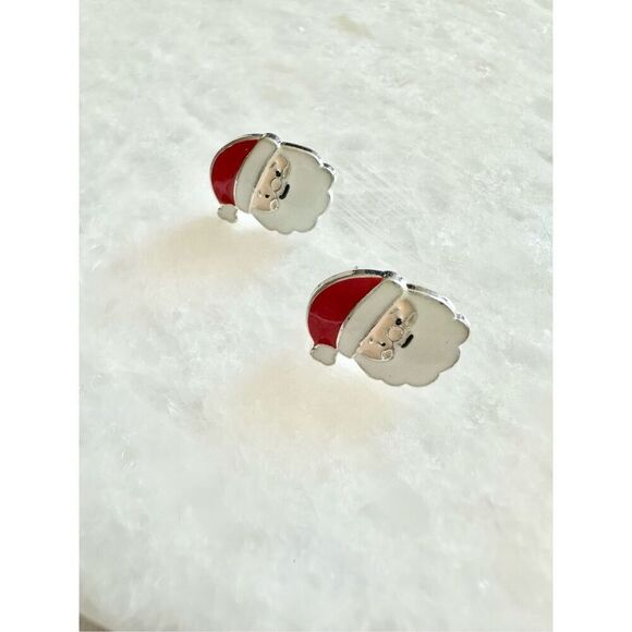 Red and white Santa Claus Christmas stud earrings - Picture 2 of 2